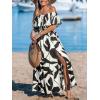 imageCUPSHE Women Ruffle Floral Maxi Summer Dress Off Shoulder Short Sleeve Backless Flounce Bodice Slit Hem Beach DressesBlack White