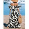 imageCUPSHE Women Ruffle Floral Maxi Summer Dress Off Shoulder Short Sleeve Backless Flounce Bodice Slit Hem Beach DressesBlack White