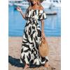 imageCUPSHE Women Ruffle Floral Maxi Summer Dress Off Shoulder Short Sleeve Backless Flounce Bodice Slit Hem Beach DressesBlack White