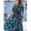 imageCUPSHE Women Ruffle Floral Maxi Summer Dress Off Shoulder Short Sleeve Backless Flounce Bodice Slit Hem Beach DressesBlue