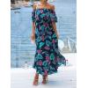 imageCUPSHE Women Ruffle Floral Maxi Summer Dress Off Shoulder Short Sleeve Backless Flounce Bodice Slit Hem Beach DressesBlue