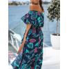 imageCUPSHE Women Ruffle Floral Maxi Summer Dress Off Shoulder Short Sleeve Backless Flounce Bodice Slit Hem Beach DressesBlue