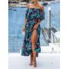 imageCUPSHE Women Ruffle Floral Maxi Summer Dress Off Shoulder Short Sleeve Backless Flounce Bodice Slit Hem Beach DressesBlue