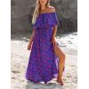 imageCUPSHE Women Ruffle Floral Maxi Summer Dress Off Shoulder Short Sleeve Backless Flounce Bodice Slit Hem Beach DressesBlue Purple