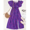 imageCUPSHE Women Ruffle Floral Maxi Summer Dress Off Shoulder Short Sleeve Backless Flounce Bodice Slit Hem Beach DressesBlue Purple