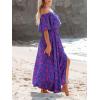 imageCUPSHE Women Ruffle Floral Maxi Summer Dress Off Shoulder Short Sleeve Backless Flounce Bodice Slit Hem Beach DressesBlue Purple