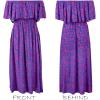 imageCUPSHE Women Ruffle Floral Maxi Summer Dress Off Shoulder Short Sleeve Backless Flounce Bodice Slit Hem Beach DressesBlue Purple