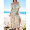 imageCUPSHE Women Ruffle Floral Maxi Summer Dress Off Shoulder Short Sleeve Backless Flounce Bodice Slit Hem Beach DressesDitsy Floral