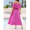imageCUPSHE Women Ruffle Floral Maxi Summer Dress Off Shoulder Short Sleeve Backless Flounce Bodice Slit Hem Beach DressesFuchsia