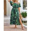 imageCUPSHE Women Ruffle Floral Maxi Summer Dress Off Shoulder Short Sleeve Backless Flounce Bodice Slit Hem Beach DressesGreen