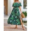 imageCUPSHE Women Ruffle Floral Maxi Summer Dress Off Shoulder Short Sleeve Backless Flounce Bodice Slit Hem Beach DressesGreen