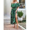 imageCUPSHE Women Ruffle Floral Maxi Summer Dress Off Shoulder Short Sleeve Backless Flounce Bodice Slit Hem Beach DressesGreen