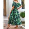 imageCUPSHE Women Ruffle Floral Maxi Summer Dress Off Shoulder Short Sleeve Backless Flounce Bodice Slit Hem Beach DressesGreen