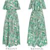 imageCUPSHE Women Ruffle Floral Maxi Summer Dress Off Shoulder Short Sleeve Backless Flounce Bodice Slit Hem Beach DressesGreen Floral