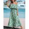 imageCUPSHE Women Ruffle Floral Maxi Summer Dress Off Shoulder Short Sleeve Backless Flounce Bodice Slit Hem Beach DressesGreen Floral