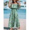 imageCUPSHE Women Ruffle Floral Maxi Summer Dress Off Shoulder Short Sleeve Backless Flounce Bodice Slit Hem Beach DressesGreen Floral