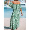 imageCUPSHE Women Ruffle Floral Maxi Summer Dress Off Shoulder Short Sleeve Backless Flounce Bodice Slit Hem Beach DressesGreen Floral