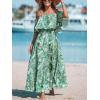 imageCUPSHE Women Ruffle Floral Maxi Summer Dress Off Shoulder Short Sleeve Backless Flounce Bodice Slit Hem Beach DressesGreen Floral