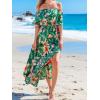 imageCUPSHE Women Ruffle Floral Maxi Summer Dress Off Shoulder Short Sleeve Backless Flounce Bodice Slit Hem Beach DressesGreen Tropical