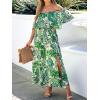 imageCUPSHE Women Ruffle Floral Maxi Summer Dress Off Shoulder Short Sleeve Backless Flounce Bodice Slit Hem Beach DressesLight Green