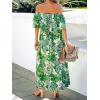 imageCUPSHE Women Ruffle Floral Maxi Summer Dress Off Shoulder Short Sleeve Backless Flounce Bodice Slit Hem Beach DressesLight Green