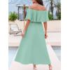 imageCUPSHE Women Ruffle Floral Maxi Summer Dress Off Shoulder Short Sleeve Backless Flounce Bodice Slit Hem Beach DressesMint