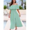 imageCUPSHE Women Ruffle Floral Maxi Summer Dress Off Shoulder Short Sleeve Backless Flounce Bodice Slit Hem Beach DressesMint