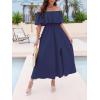 imageCUPSHE Women Ruffle Floral Maxi Summer Dress Off Shoulder Short Sleeve Backless Flounce Bodice Slit Hem Beach DressesNavy Blue