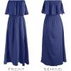 imageCUPSHE Women Ruffle Floral Maxi Summer Dress Off Shoulder Short Sleeve Backless Flounce Bodice Slit Hem Beach DressesNavy Blue