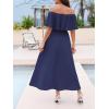 imageCUPSHE Women Ruffle Floral Maxi Summer Dress Off Shoulder Short Sleeve Backless Flounce Bodice Slit Hem Beach DressesNavy Blue