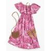imageCUPSHE Women Ruffle Floral Maxi Summer Dress Off Shoulder Short Sleeve Backless Flounce Bodice Slit Hem Beach DressesPink