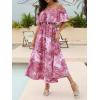 imageCUPSHE Women Ruffle Floral Maxi Summer Dress Off Shoulder Short Sleeve Backless Flounce Bodice Slit Hem Beach DressesPink