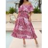 imageCUPSHE Women Ruffle Floral Maxi Summer Dress Off Shoulder Short Sleeve Backless Flounce Bodice Slit Hem Beach DressesPink