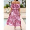 imageCUPSHE Women Ruffle Floral Maxi Summer Dress Off Shoulder Short Sleeve Backless Flounce Bodice Slit Hem Beach DressesPink