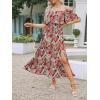 imageCUPSHE Women Ruffle Floral Maxi Summer Dress Off Shoulder Short Sleeve Backless Flounce Bodice Slit Hem Beach DressesRed Leaf