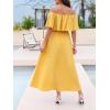 imageCUPSHE Women Ruffle Floral Maxi Summer Dress Off Shoulder Short Sleeve Backless Flounce Bodice Slit Hem Beach DressesYellow