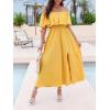 imageCUPSHE Women Ruffle Floral Maxi Summer Dress Off Shoulder Short Sleeve Backless Flounce Bodice Slit Hem Beach DressesYellow