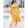imageCUPSHE Women Ruffle Floral Maxi Summer Dress Off Shoulder Short Sleeve Backless Flounce Bodice Slit Hem Beach DressesYellow