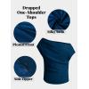 imageCUPSHE Womens Off Shoulder Blouses Shirts Short Sleeve Asymmetrical Going Out Blouses Tops ShirtsBlue