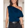 imageCUPSHE Womens Off Shoulder Blouses Shirts Short Sleeve Asymmetrical Going Out Blouses Tops ShirtsBlue