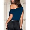 imageCUPSHE Womens Off Shoulder Blouses Shirts Short Sleeve Asymmetrical Going Out Blouses Tops ShirtsBlue