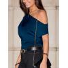 imageCUPSHE Womens Off Shoulder Blouses Shirts Short Sleeve Asymmetrical Going Out Blouses Tops ShirtsBlue