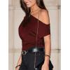 imageCUPSHE Womens Off Shoulder Blouses Shirts Short Sleeve Asymmetrical Going Out Blouses Tops ShirtsBurgundy