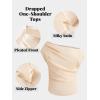 imageCUPSHE Womens Off Shoulder Blouses Shirts Short Sleeve Asymmetrical Going Out Blouses Tops ShirtsChampagne