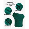 imageCUPSHE Womens Off Shoulder Blouses Shirts Short Sleeve Asymmetrical Going Out Blouses Tops ShirtsGreen