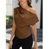 imageCUPSHE Womens Off Shoulder Blouses Shirts Short Sleeve Asymmetrical Going Out Blouses Tops ShirtsLight Brown