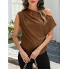 imageCUPSHE Womens Off Shoulder Blouses Shirts Short Sleeve Asymmetrical Going Out Blouses Tops ShirtsLight Brown