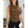 imageCUPSHE Womens Off Shoulder Blouses Shirts Short Sleeve Asymmetrical Going Out Blouses Tops ShirtsLight Brown