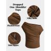 imageCUPSHE Womens Off Shoulder Blouses Shirts Short Sleeve Asymmetrical Going Out Blouses Tops ShirtsLight Brown