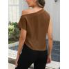 imageCUPSHE Womens Off Shoulder Blouses Shirts Short Sleeve Asymmetrical Going Out Blouses Tops ShirtsLight Brown